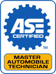 ASE Certified Master Automobile Technician seal: blue gear with white text