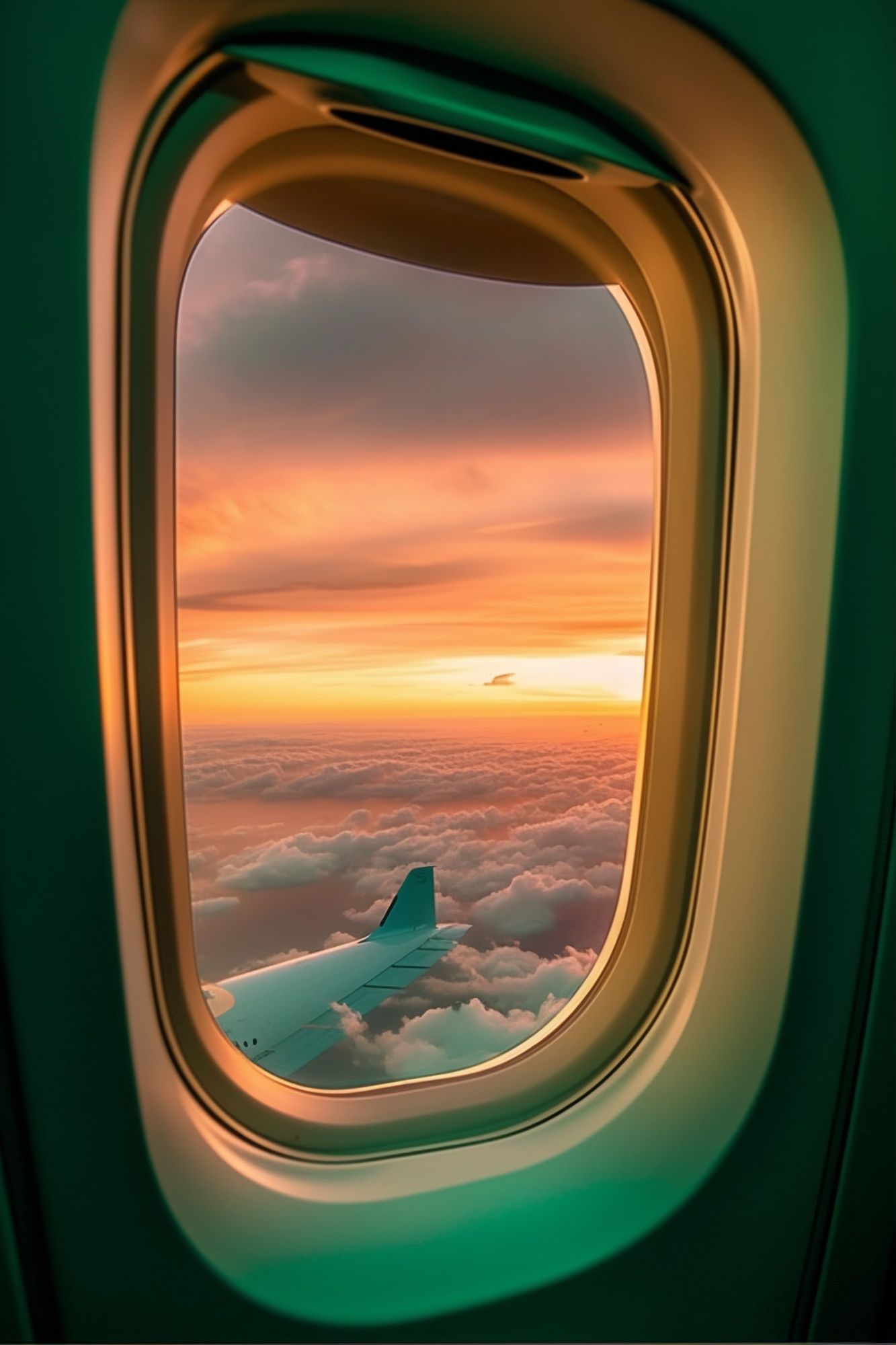 A view of a sunset from an airplane window
