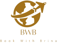 A logo for a travel company called book with brina.