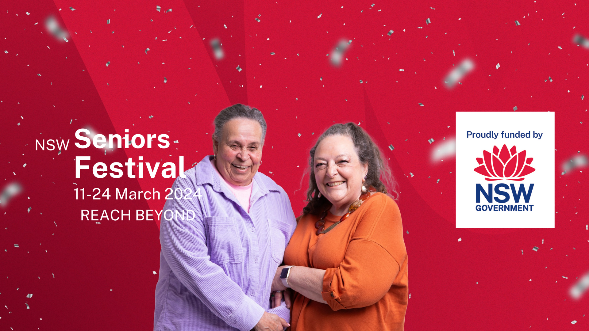 Two smiling seniors celebrating NSW Seniors Festival