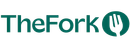 Logo TheFork: testo verde e icona della forchetta all'interno di un cerchio.