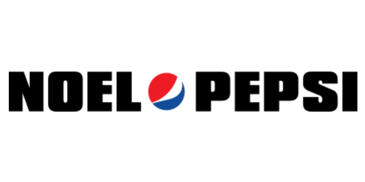 Logotipo de NOEL PEPSI en negro con un globo de Pepsi rojo, blanco y azul entre las palabras