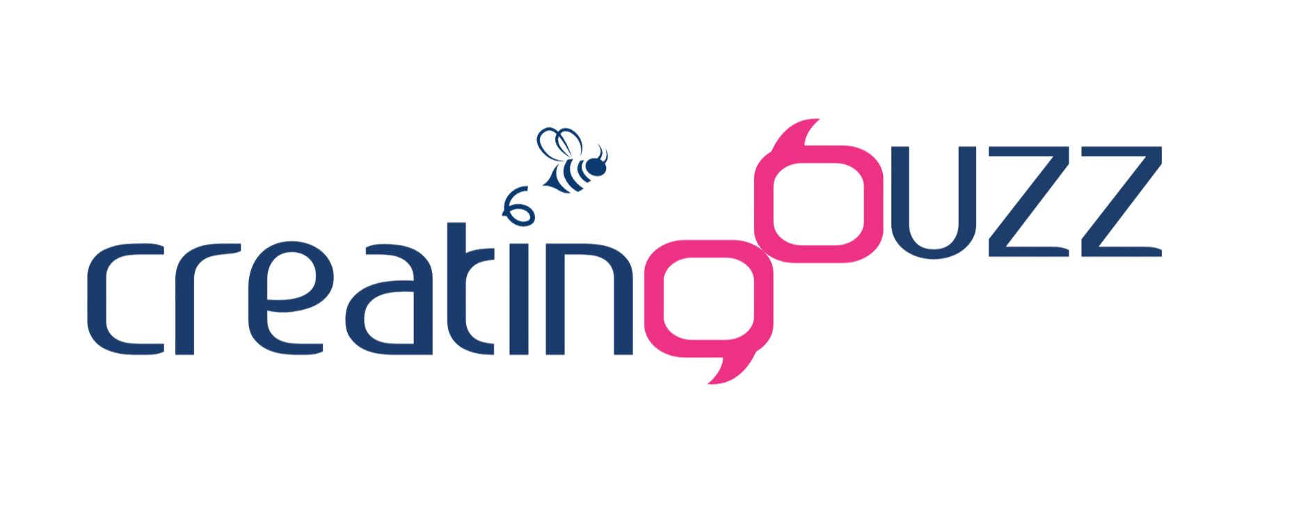 “creating buzz” logo with blue and pink stylized text and small speech-bubble icon