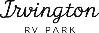 Irvington RV Park logo in black script and block lettering on a white background