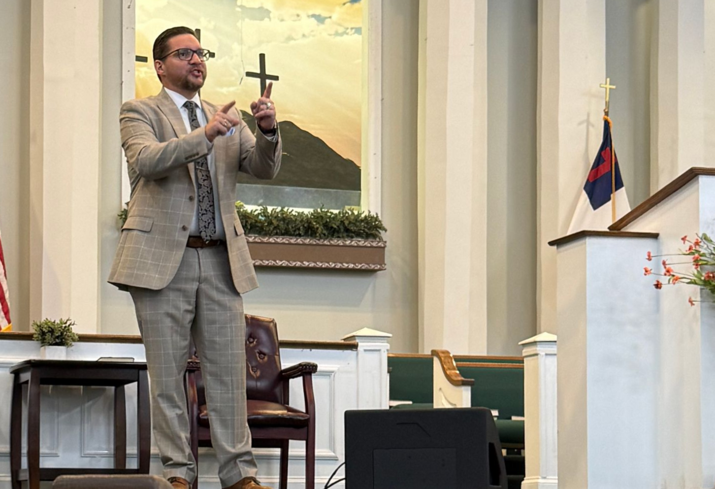 Pastor Matthew Tharp preaching the Bible