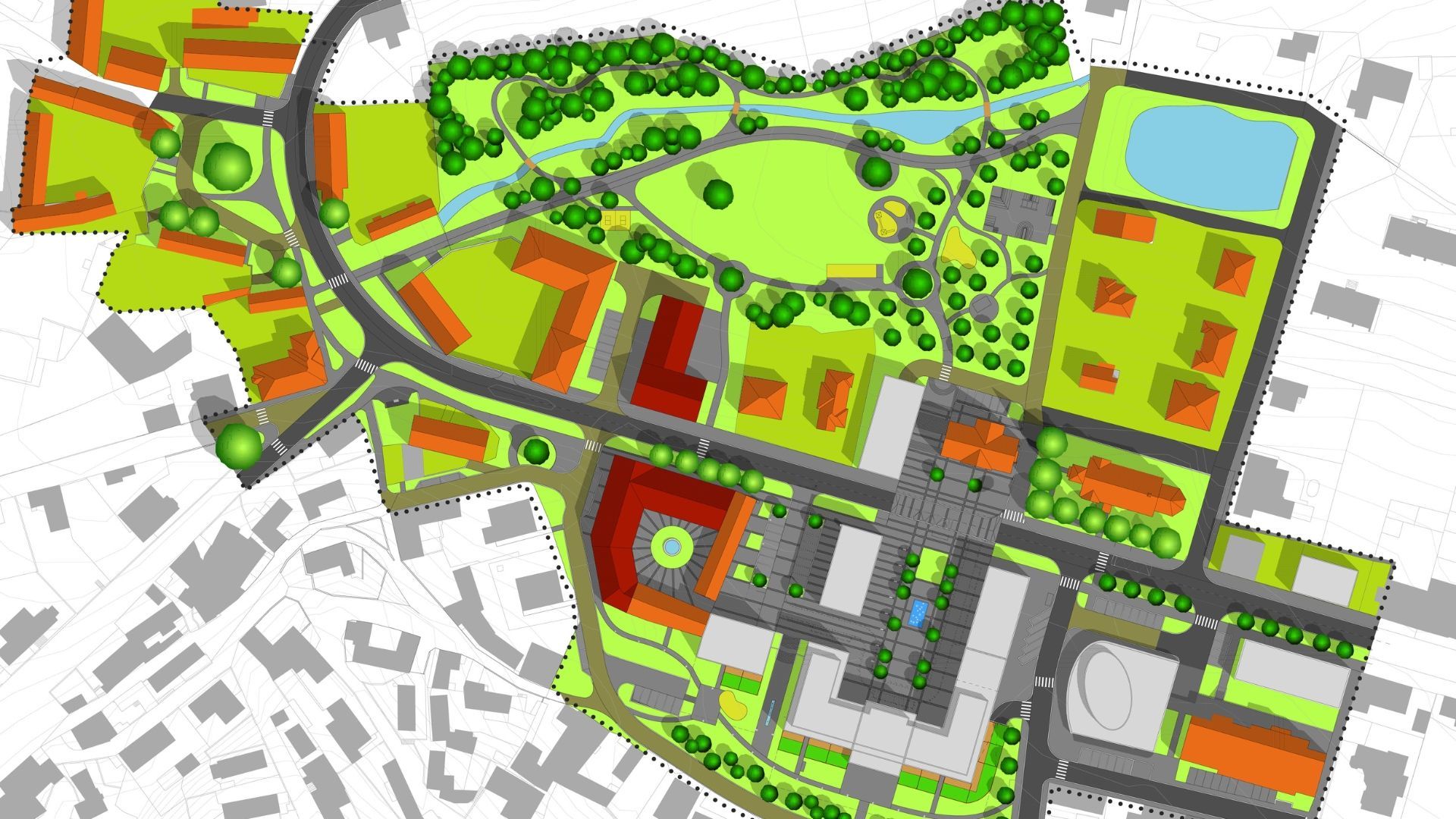 Transportation Planning on an engineering map showing a new commercial and residential district.