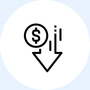 An icon that shows decreasing dollar amounts
