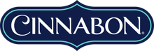 A blue sign with the word cinnabon on it.