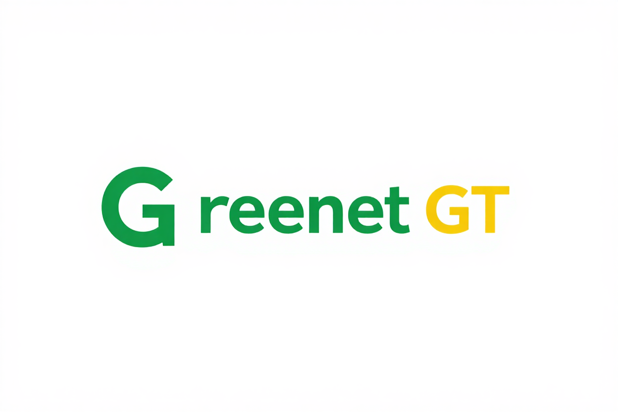Logotipo de Greenet GT en verde y amarillo sobre un fondo blanco