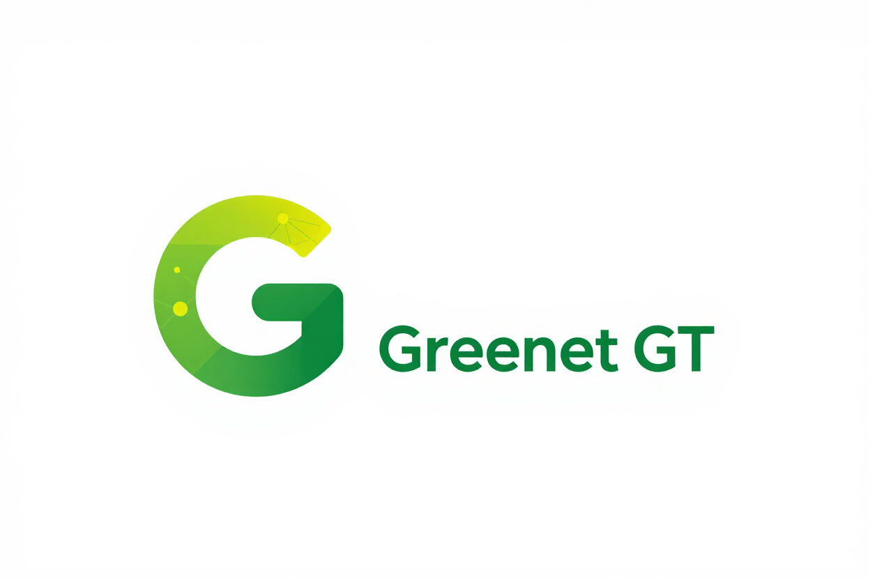 Logotipo verde y verde azulado de «Greennet GT» con una G estilizada sobre fondo blanco
