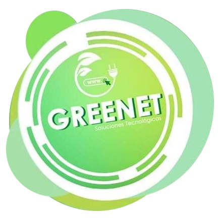 Logotipo circular verde de GRENET con iconos de hojas y tecnología, con la etiqueta «Soluciones Tecnológicas»