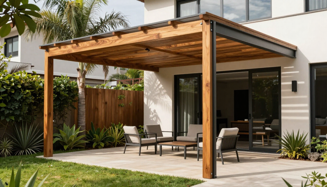 Pérgolas de madera o metal en un patio residencial
