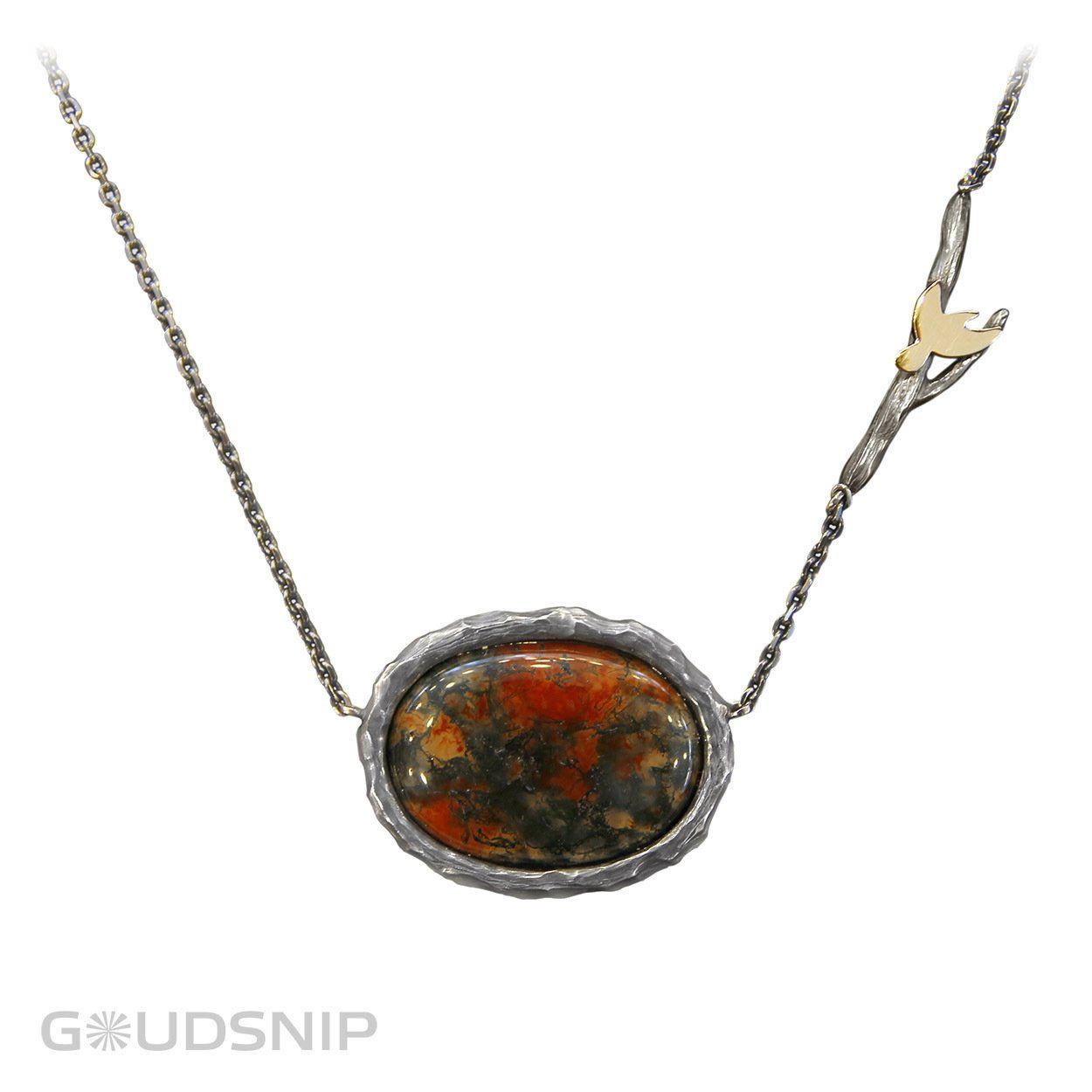 Zilveren collier met mosagaat en goud