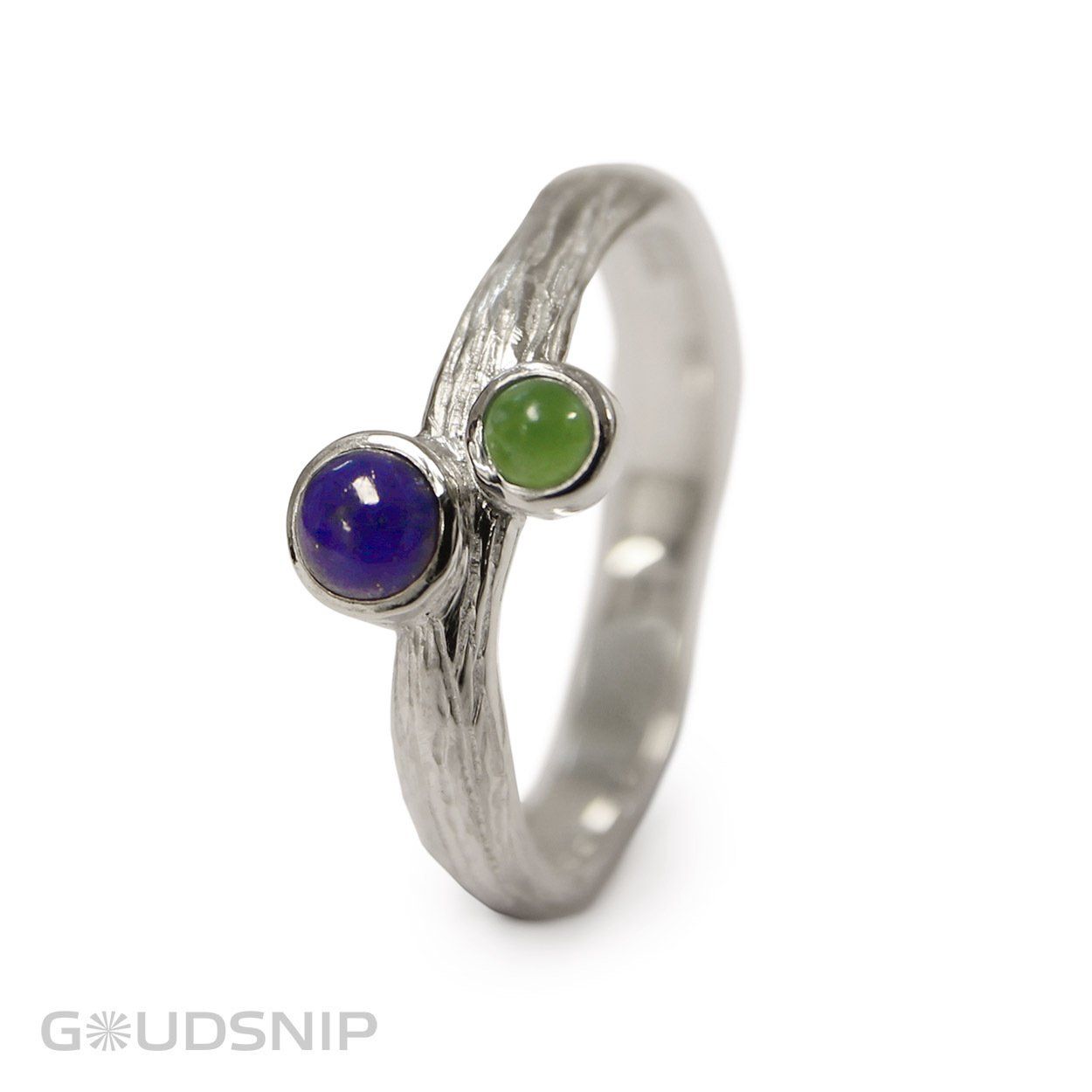 Zilveren ring met lapis lazuli en jade
