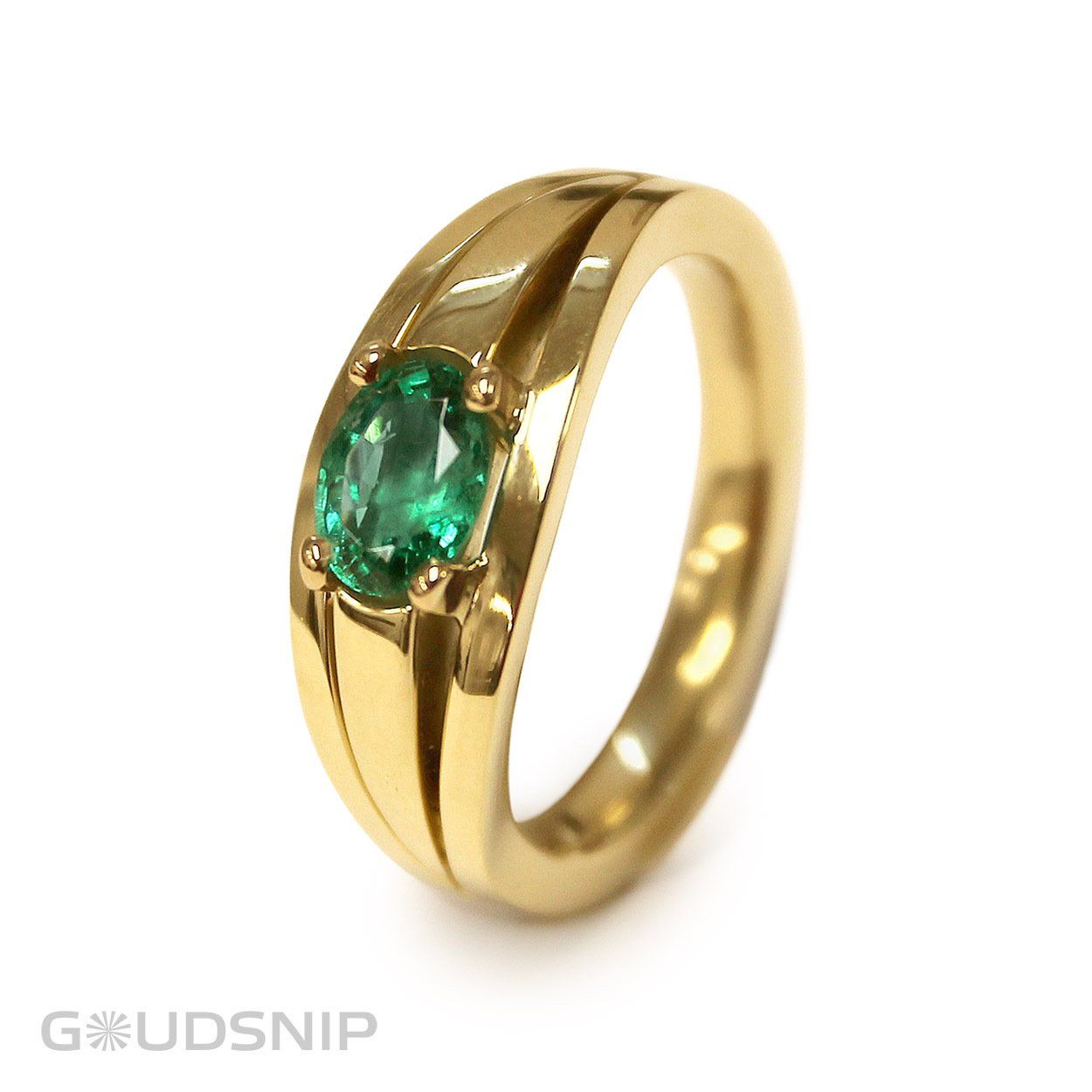 Gouden herenring met smaragd
