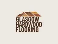 Logo for Glasgow Hardwood Flooring: brown text and geometric wood pattern roof on a cream background.