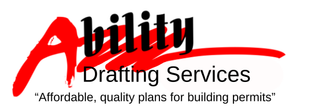 The logo for ability drafting Services is red and black.