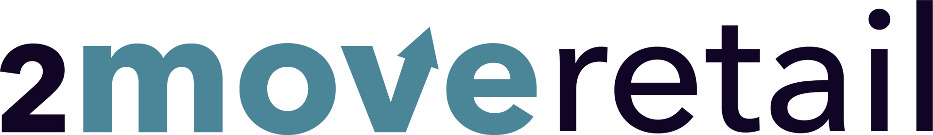 Het 2move retail-logo in donkerblauw met turquoise tekst en een groene stip boven de 