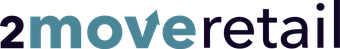 Het logo van 2Move Retail in donkerblauw, turquoise en oranje tekst op een witte achtergrond.
