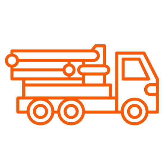 A line drawing of a truck with a pump attached to it.