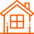 An orange icon of a house with a window and chimney.