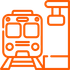 An orange icon of a train on the tracks.