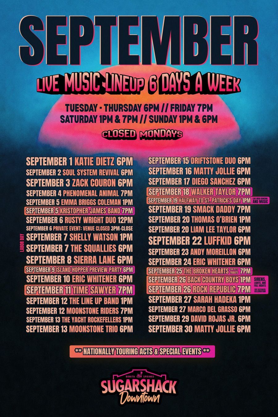 September Music at Sugarshack Downtown