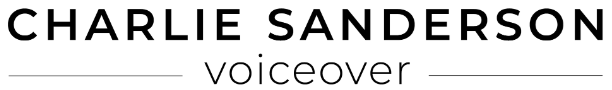Charlie Sanderson voiceover logo in black and gray text with horizontal lines above and below.