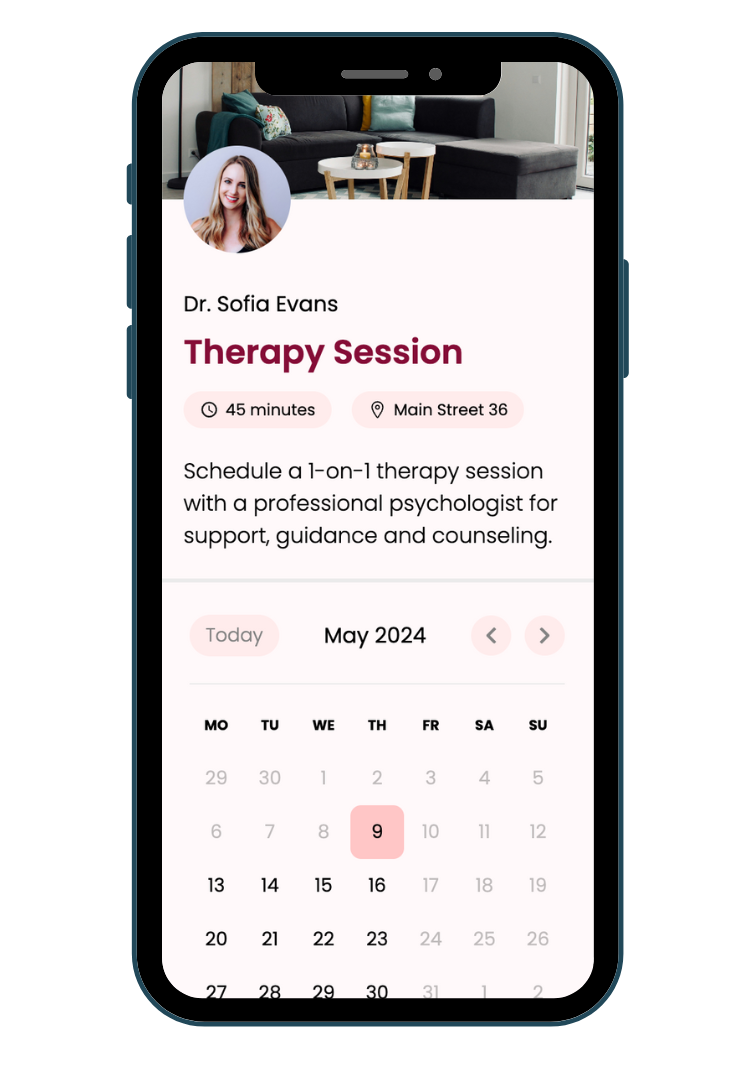 A cell phone with a therapy session on the screen.