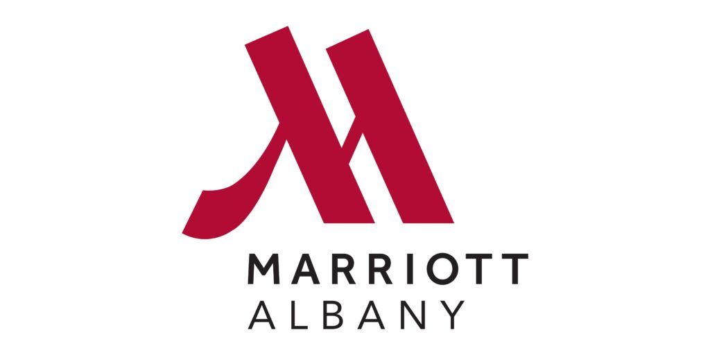Marriott Albany logo with stylized red “M” above black text