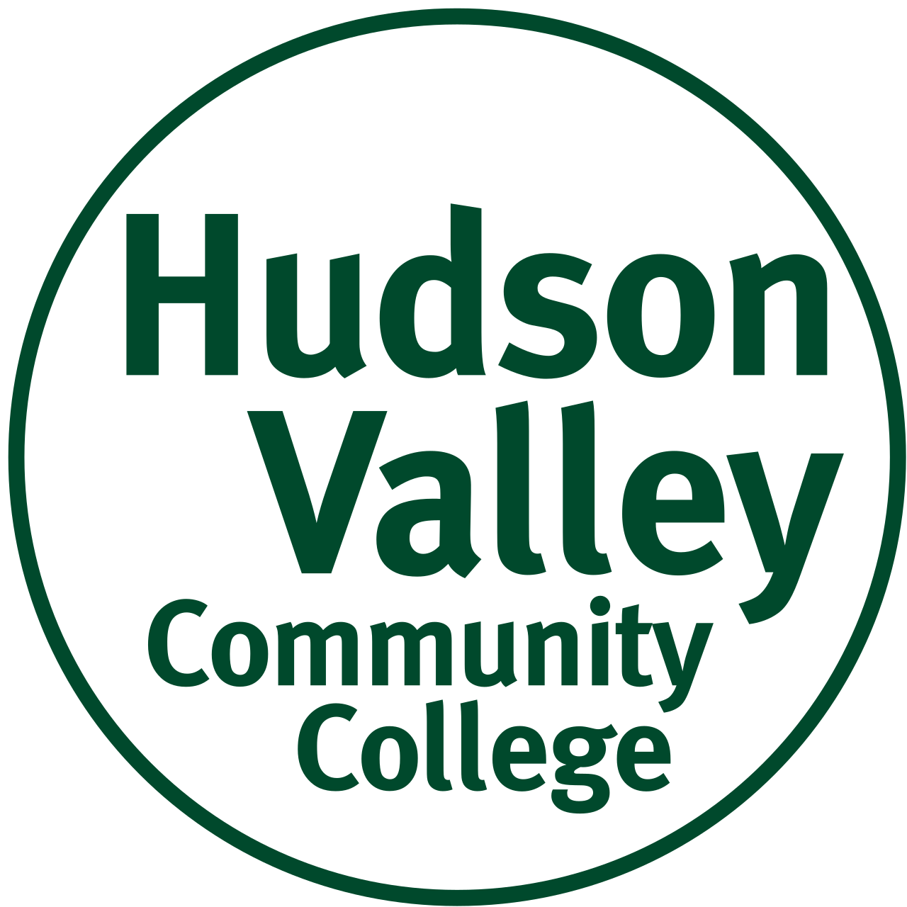 Hudson Valley Community College logo in dark green inside a green circle on white background