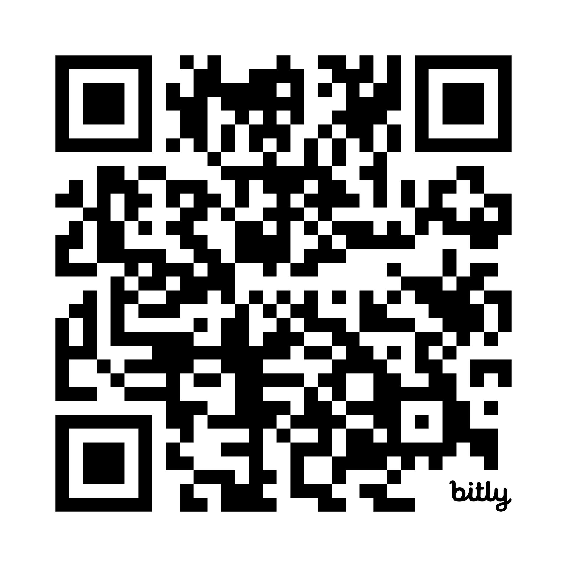 Black-and-white QR code with a small bitly logo in the lower right corner
