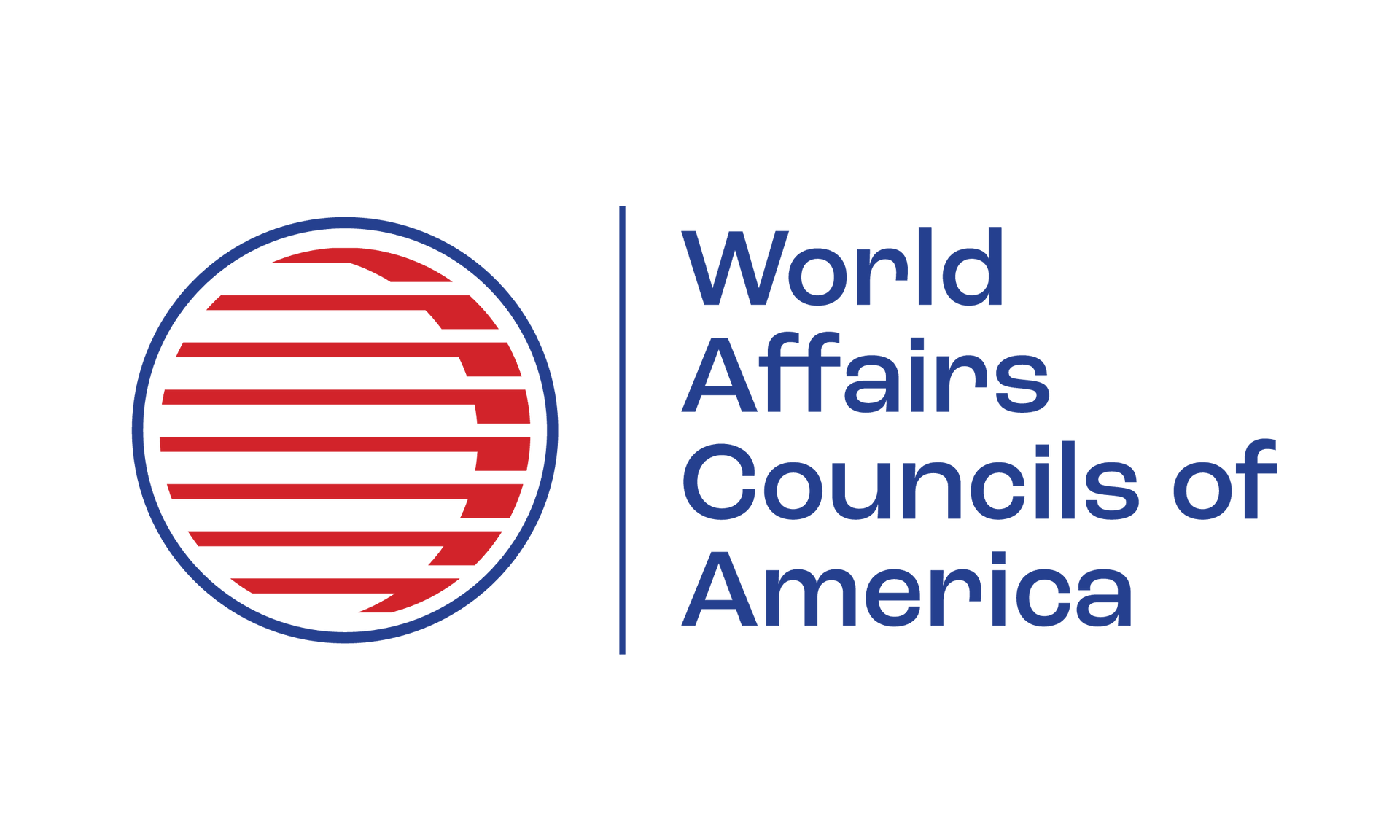 World Affairs Councils of America logo with blue text and a red-and-blue circular emblem