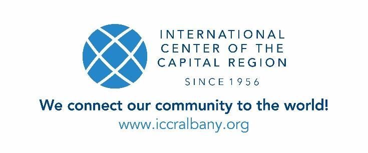 International Center of the Capital Region logo with blue globe and slogan “We connect our community to the world!”