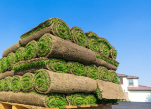 Pile of sod that needs to be installed in backyard at residential home in Cheyenne
