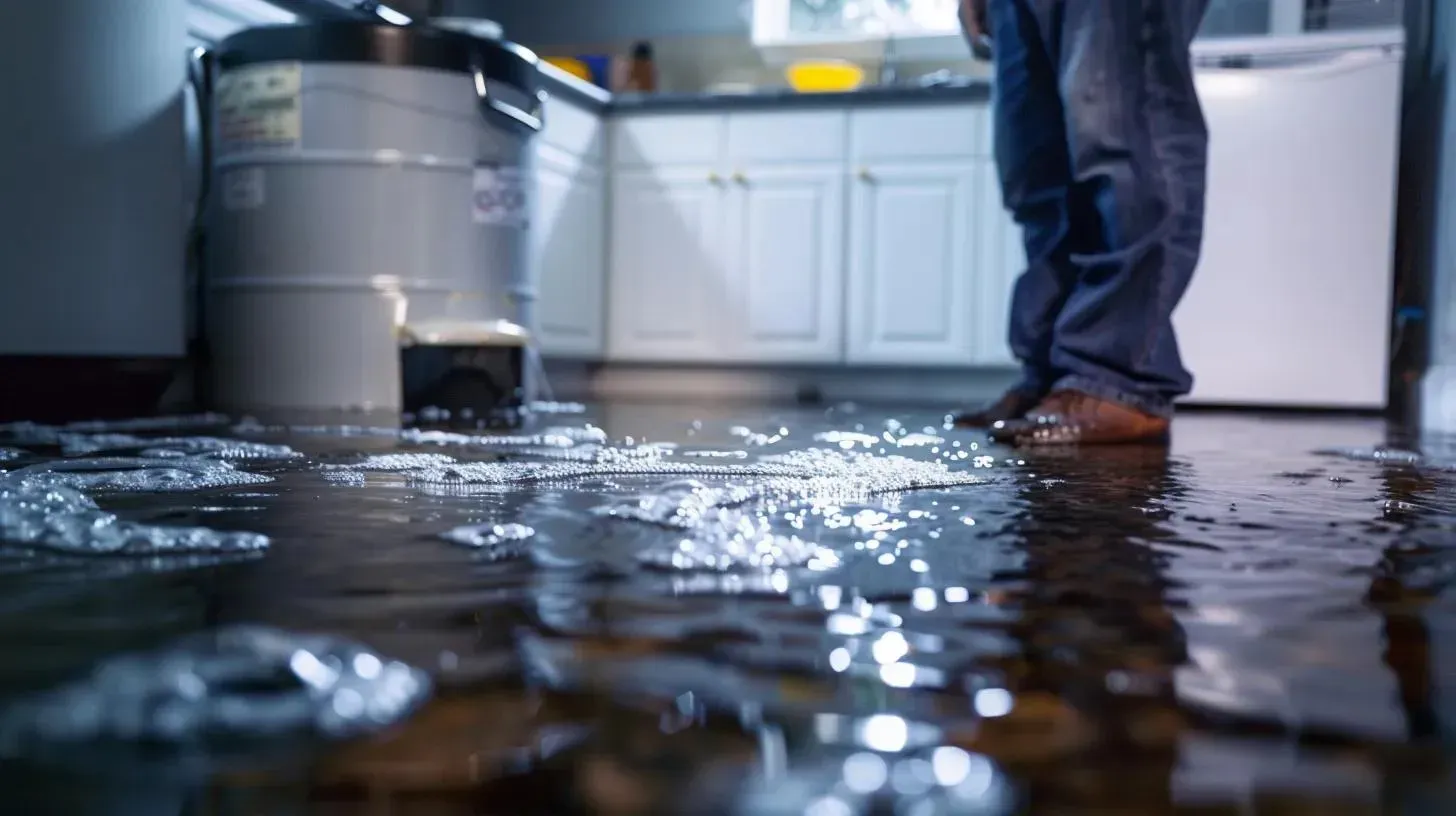 What should you do to limit floor and cabinet damage right away?