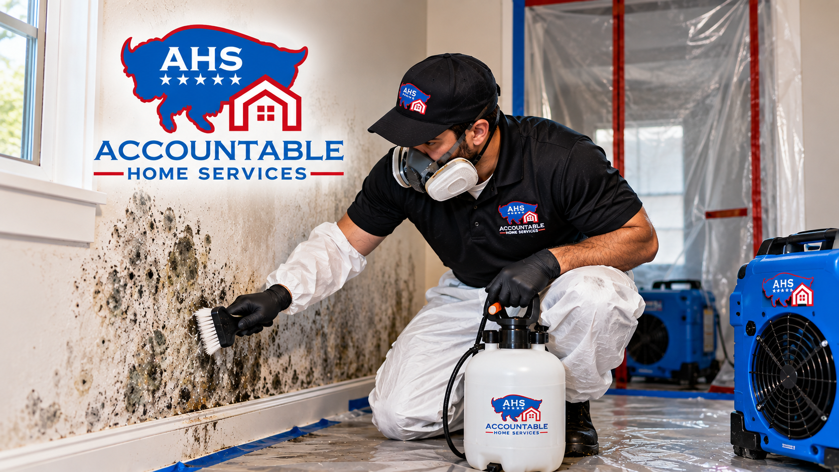 AHS technician cleaning visible mold in an Erie, Colorado home