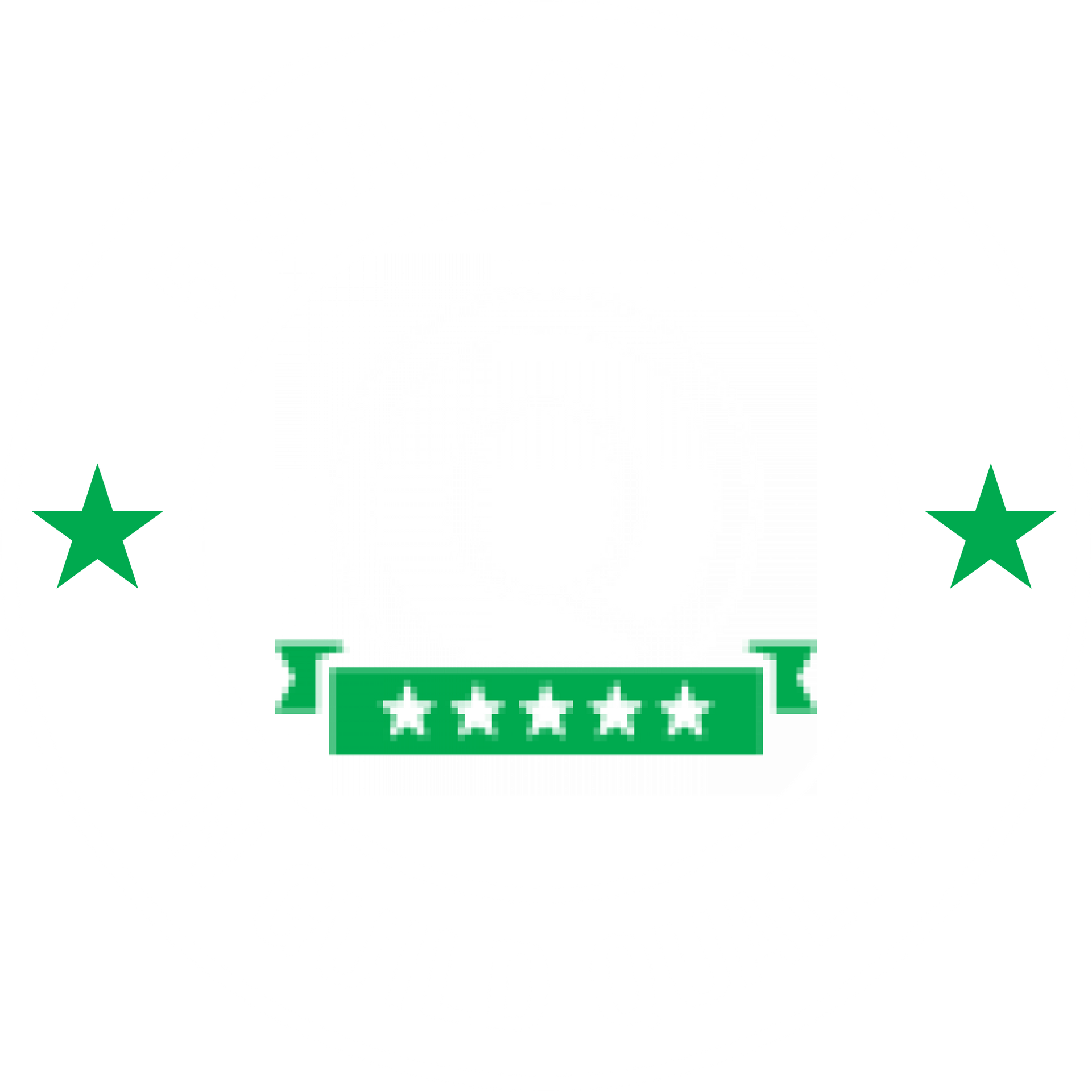 A green ribbon with five stars on it on a white background.