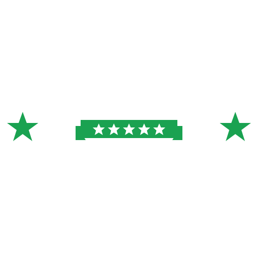 A green ribbon with five stars on it on a white background.