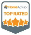 A home advisor top rated badge with four stars.