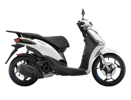 White and black scooter motorcycle on a plain white background