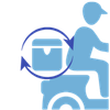 Blue wheelchair accessibility icon with person in wheelchair and circular arrow symbol