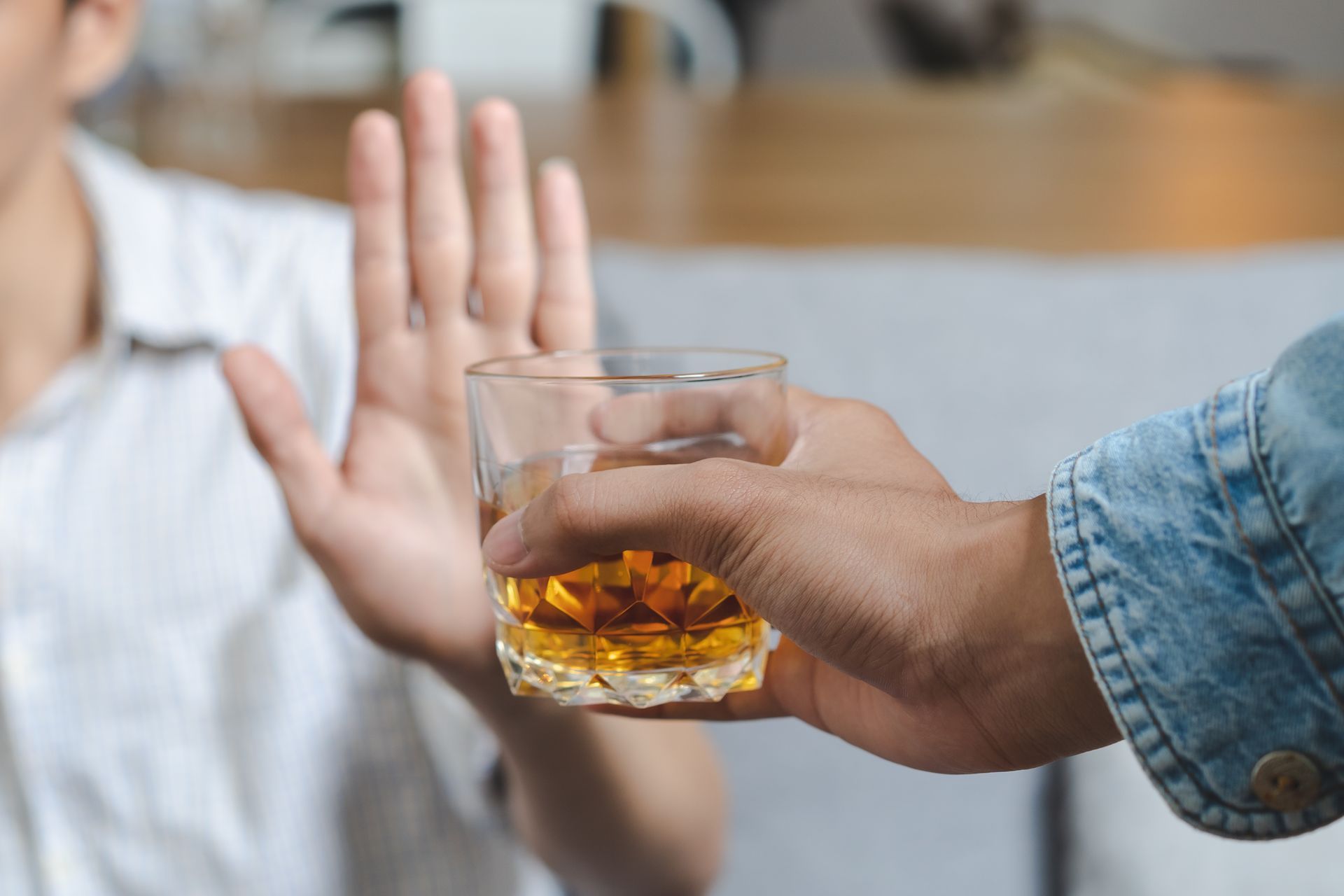 Stop alcohol concept. Person refuse to drink alcohol.