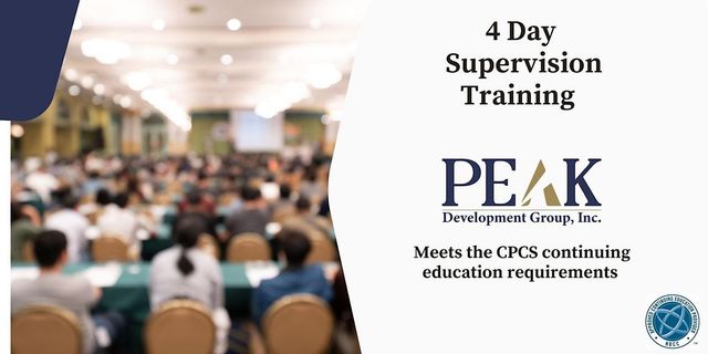 4 Day Supervision Training flyer with PEAK logo and a blurred classroom audience background