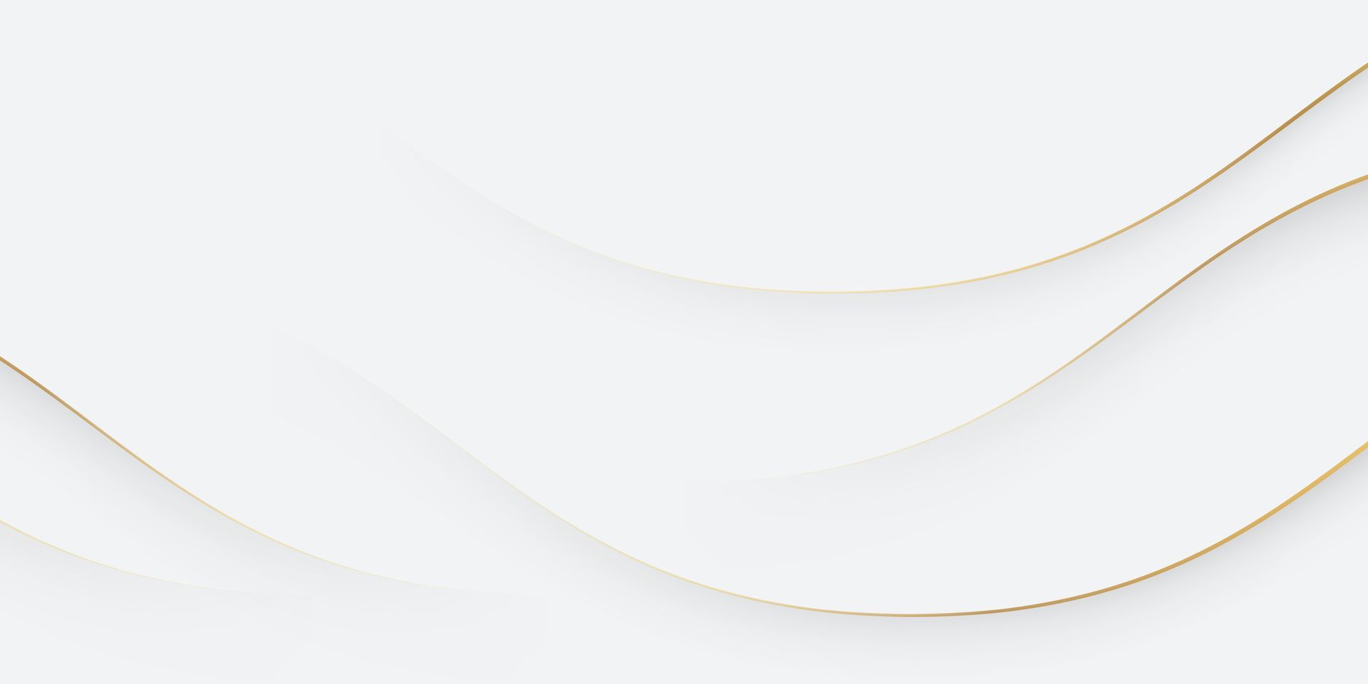 Abstract white background with soft gray waves and thin gold curved lines