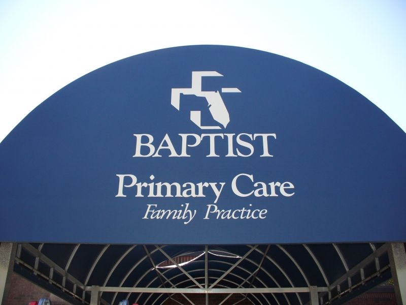 Front View Of Baptist Primary Care Signage - Jacksonville, FL - Boree Canvas Unlimited