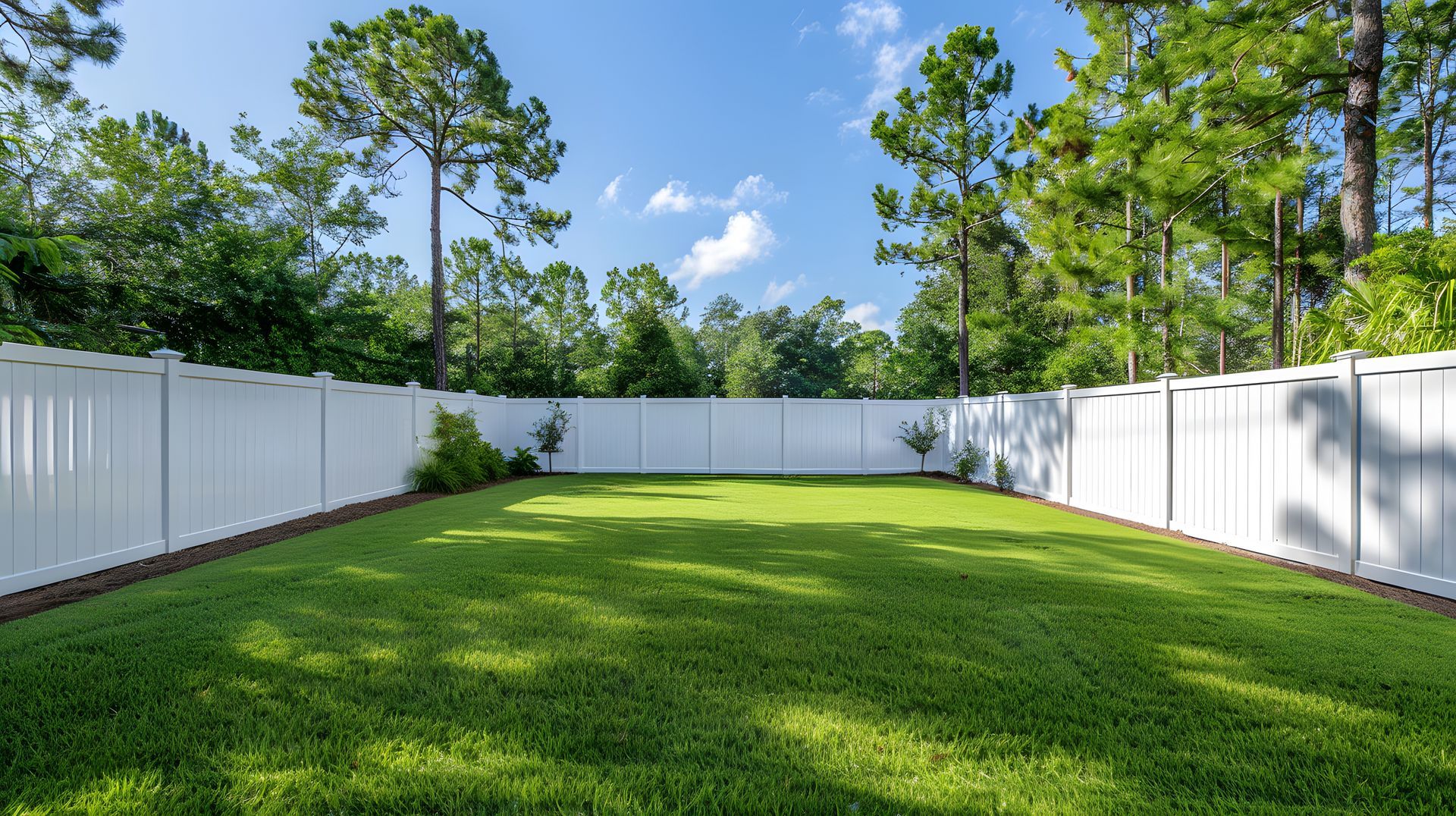 Clean backyard with white fence after junk removal by Pinellas County Junk Removal