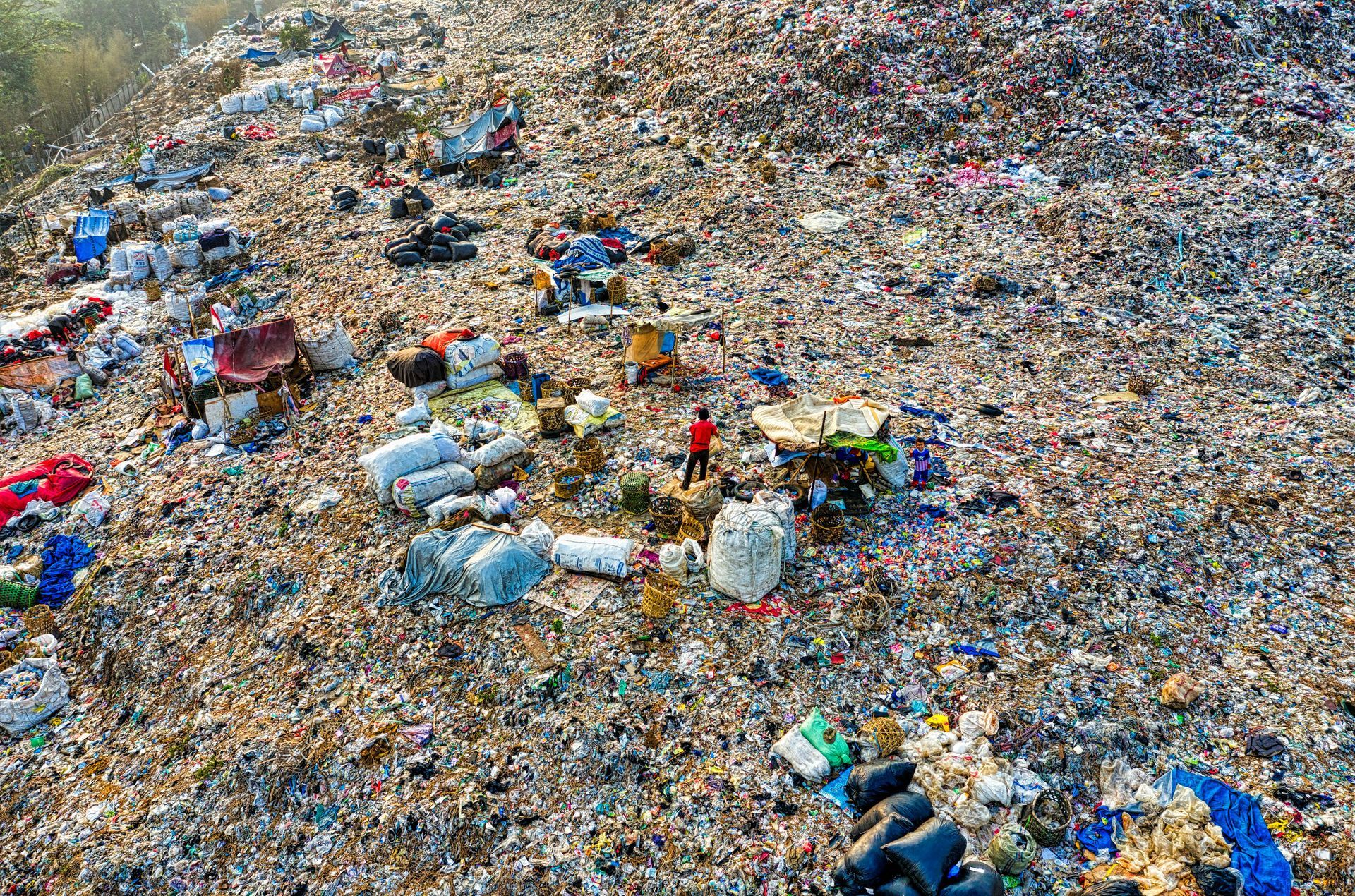 An aerial view of a large pile of garbage Pinellas Family Junk Removal.