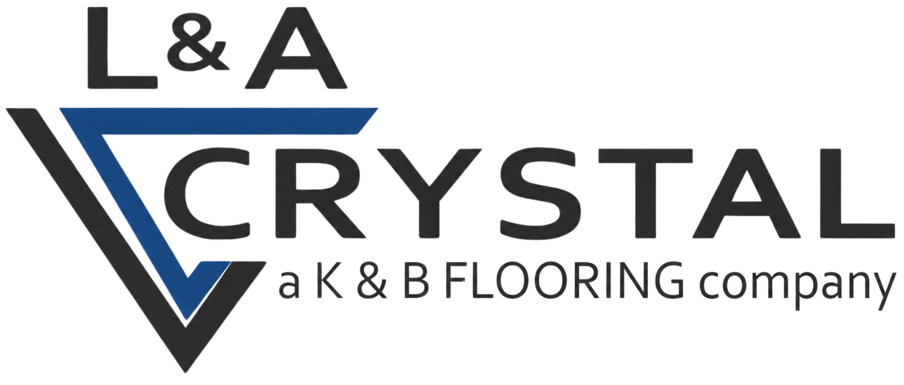 L&A Crystal logo with stylized black and blue triangle and “a K&B flooring company” text