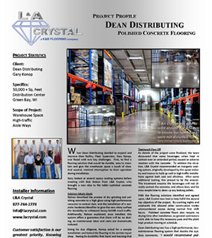 Promotional brochure for Dean Distributing with warehouse flooring project photos and text sections